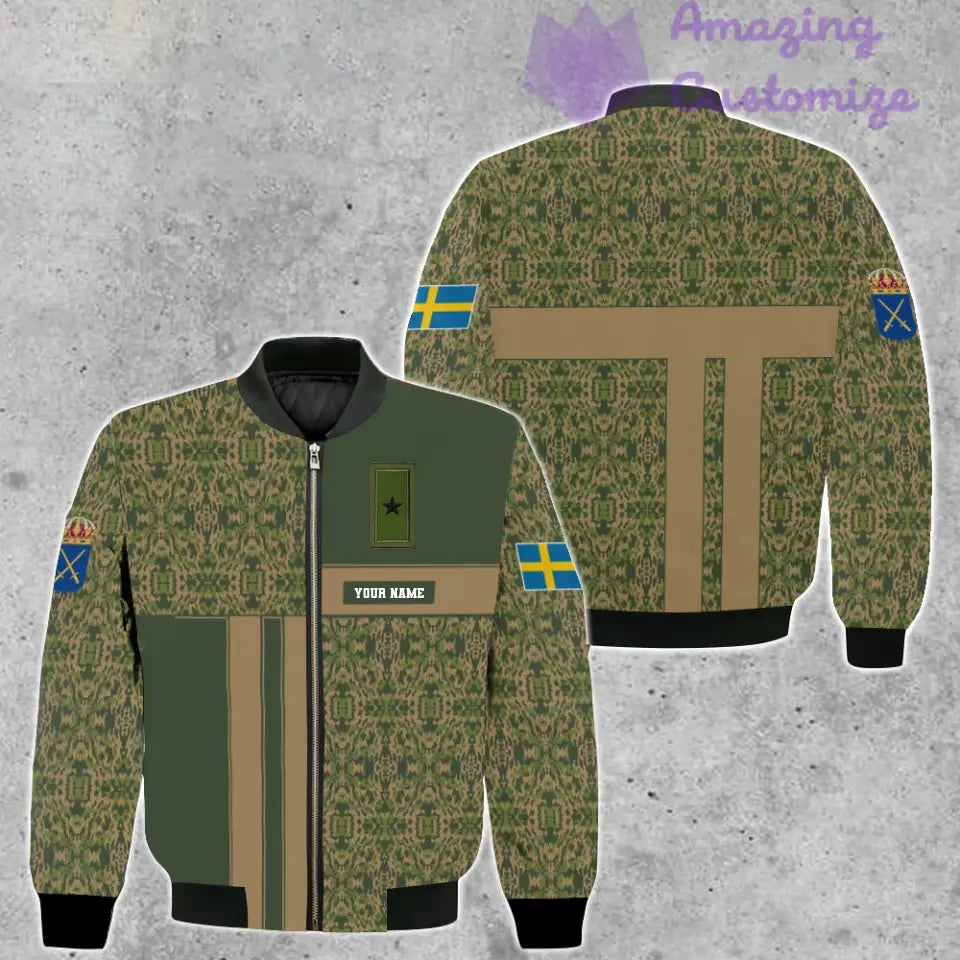 Personalisierte Bomberjacke mit schwedischem Soldaten-/Veteranen-Tarnmuster und Namen und Rang, 3D-Druck – 07052401QA