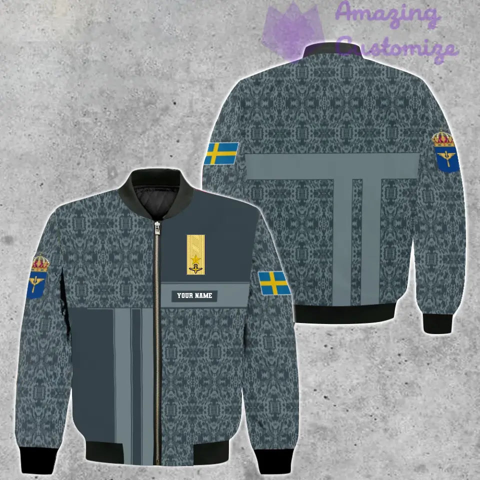 Personalized Sweden Soldier/ Veteran Camo With Name And Rank Bomber Jacket 3D Printed  - 07052401QA