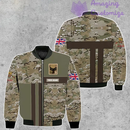 Veste de bombardier personnalisée avec camouflage soldat/vétéran britannique avec nom et grade, imprimée en 3D - 07052401QA