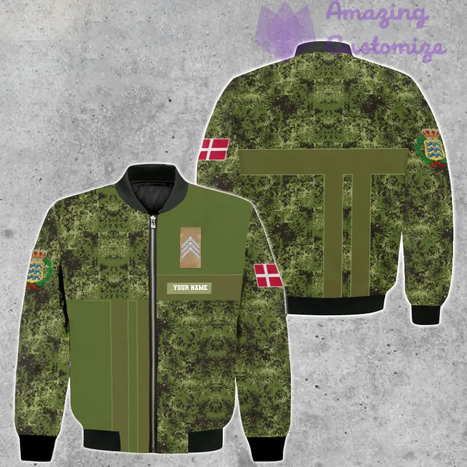 Personalisierte Bomberjacke mit dänischem Soldaten-/Veteranen-Tarnmuster und Namen und Rang, 3D-Druck – 07052401QA