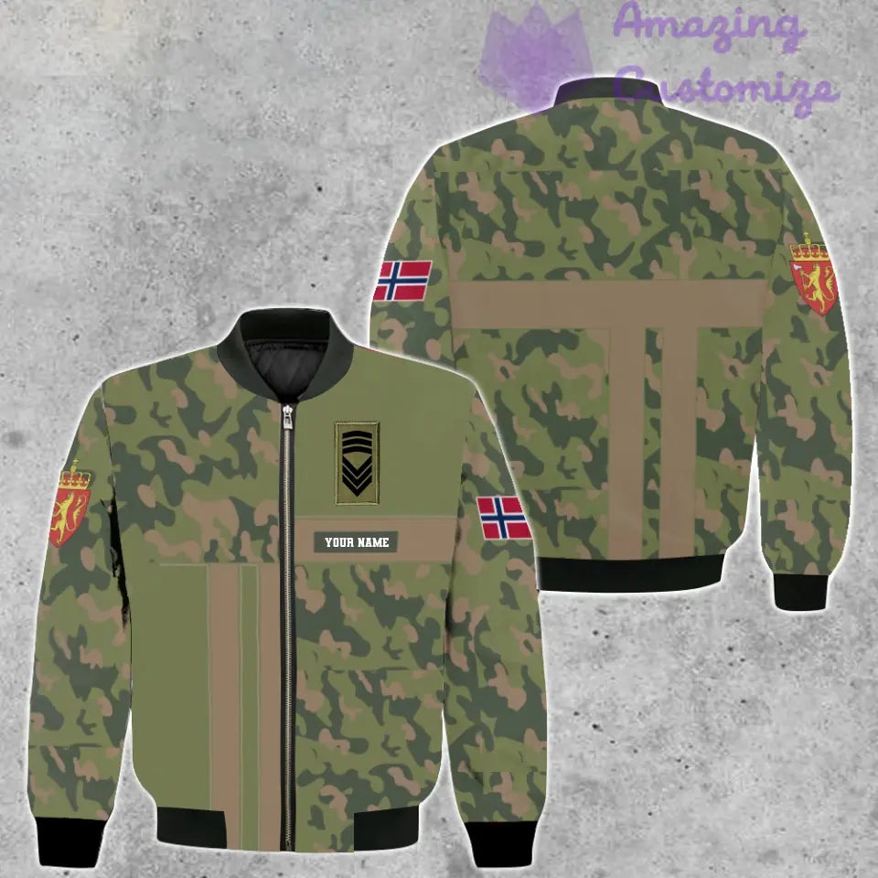 Personalisierte Bomberjacke mit Camouflage-Muster für norwegische Soldaten/Veteranen mit Namen und Rang, 3D-Druck – 07052401QA