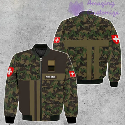 Personalisierte Bomberjacke mit Schweizer Soldaten-/Veteranen-Tarnmuster und Namen und Rang, 3D-Druck – 07052401QA