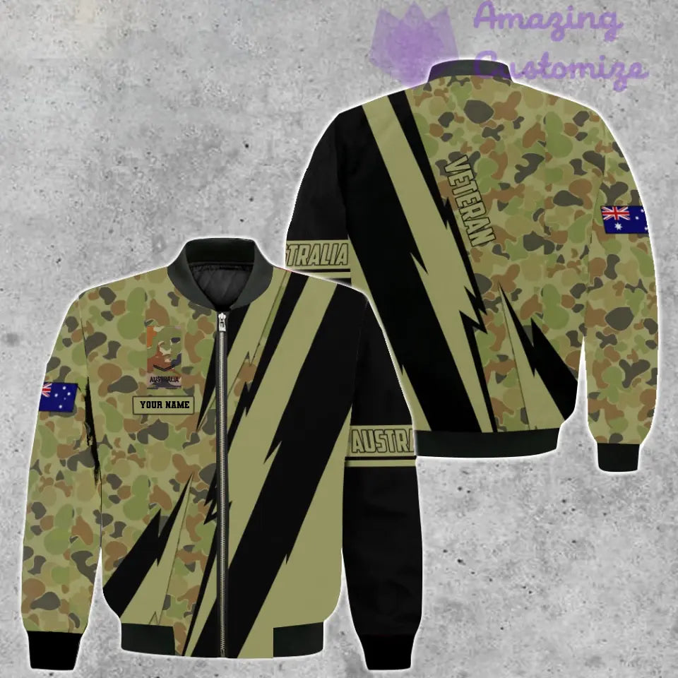 Veste de bombardier personnalisée avec camouflage soldat/vétéran australien avec nom et grade, imprimée en 3D - 03042401QA