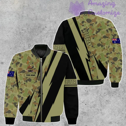 Personalisierte Bomberjacke mit Camouflage-Muster für australische Soldaten/Veteranen mit Namen und Rang, 3D-Druck – 03042401QA