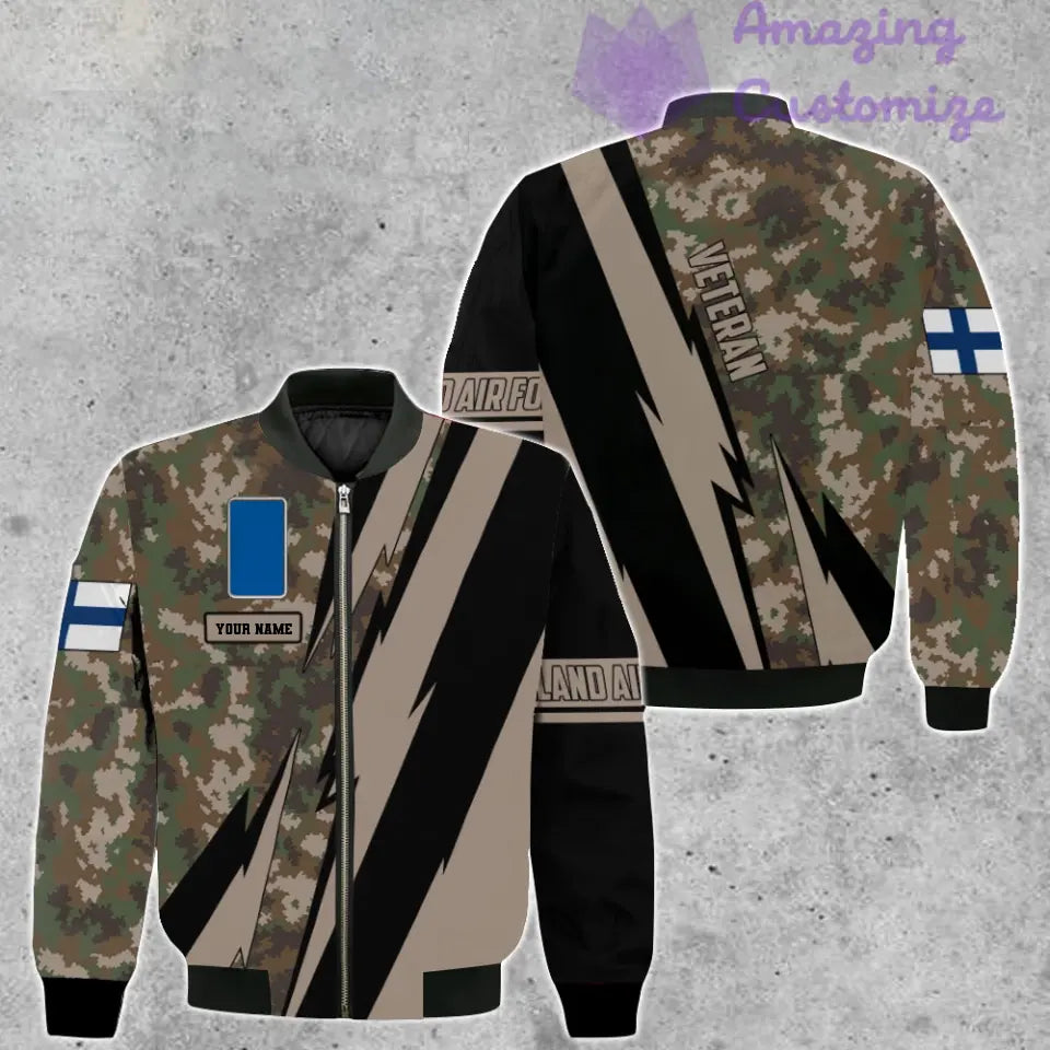 Personalisierte Bomberjacke mit finnischem Soldaten-/Veteranen-Camouflagemuster und Namen und Rang, 3D-Druck -03042401QA