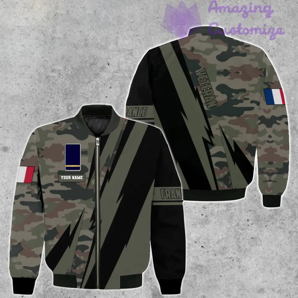 Veste de bombardier personnalisée avec camouflage soldat/vétéran de la France avec nom et grade, imprimée en 3D - 05032401QA