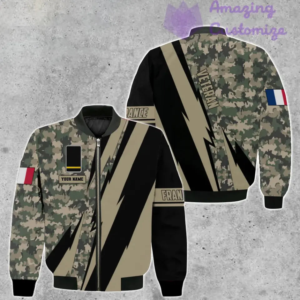 Personalisierte Bomberjacke mit Camouflage-Muster für französische Soldaten/Veteranen mit Namen und Rang, 3D-Druck – 05032401QA