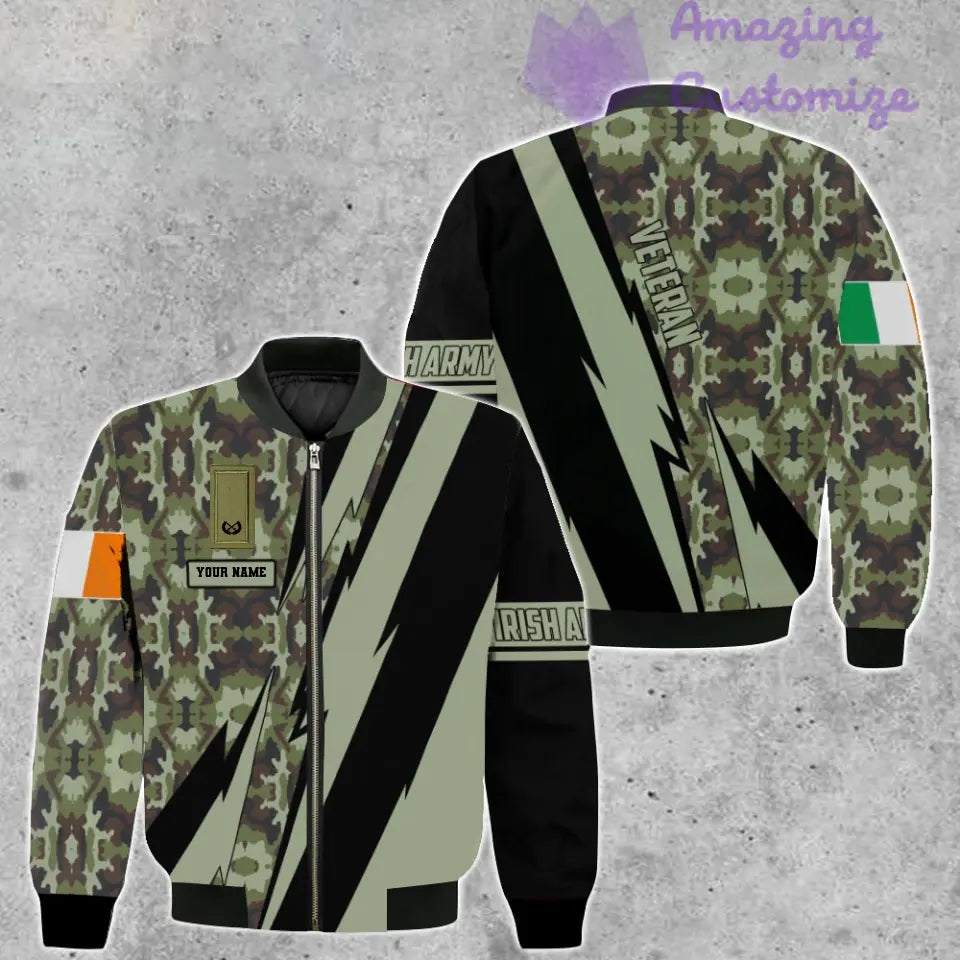 Veste de bombardier personnalisée avec camouflage soldat/vétéran irlandais avec nom et grade, imprimée en 3D - 03042401QA