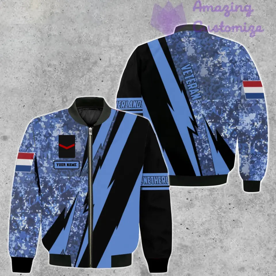 Personalisierte Bomberjacke mit Camouflage-Muster für niederländische Soldaten/Veteranen mit Namen und Rang, 3D-Druck – 03042401QA