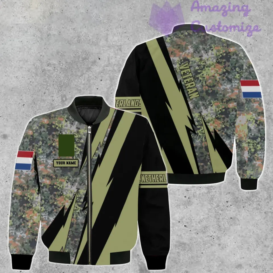 Veste de bombardier personnalisée avec camouflage soldat/vétéran des Pays-Bas avec nom et grade, imprimée en 3D - 03042401QA