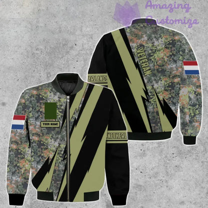 Personalisierte Bomberjacke mit Camouflage-Muster für niederländische Soldaten/Veteranen mit Namen und Rang, 3D-Druck – 03042401QA