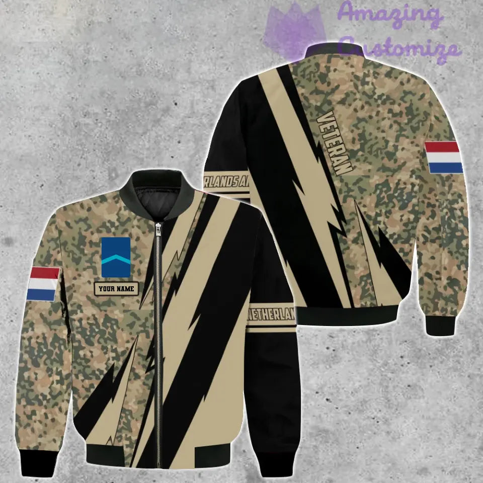 Veste de bombardier personnalisée avec camouflage soldat/vétéran des Pays-Bas avec nom et grade, imprimée en 3D - 03042401QA