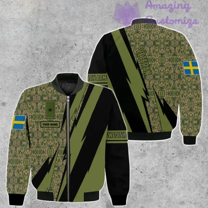 Personalisierte Bomberjacke mit schwedischem Soldaten-/Veteranen-Tarnmuster und Namen und Rang, 3D-Druck – 03042401QA