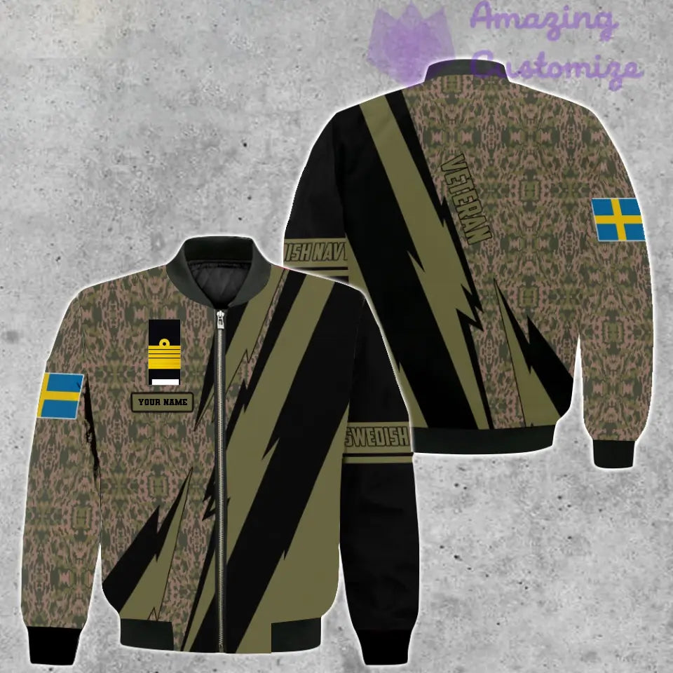 Personalized Sweden Soldier/ Veteran Camo With Name And Rank Bomber Jacket 3D Printed  - 03042401QA