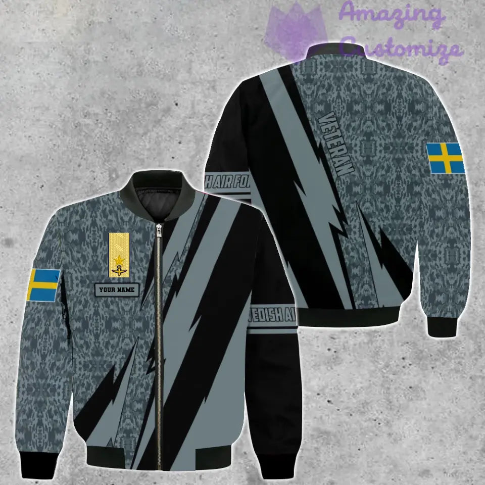 Personalisierte Bomberjacke mit schwedischem Soldaten-/Veteranen-Tarnmuster und Namen und Rang, 3D-Druck – 03042401QA