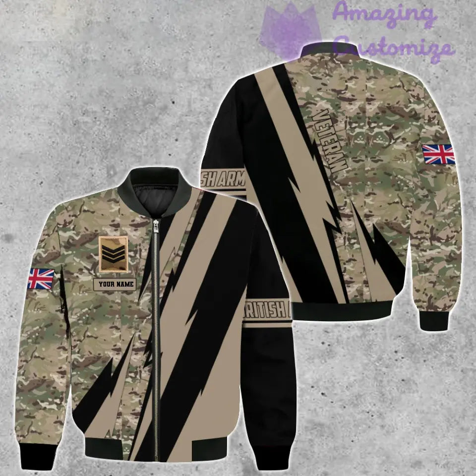 Personalized UK Soldier/ Veteran Camo With Name And Rank Bomber Jacket 3D Printed  - 05032401QA