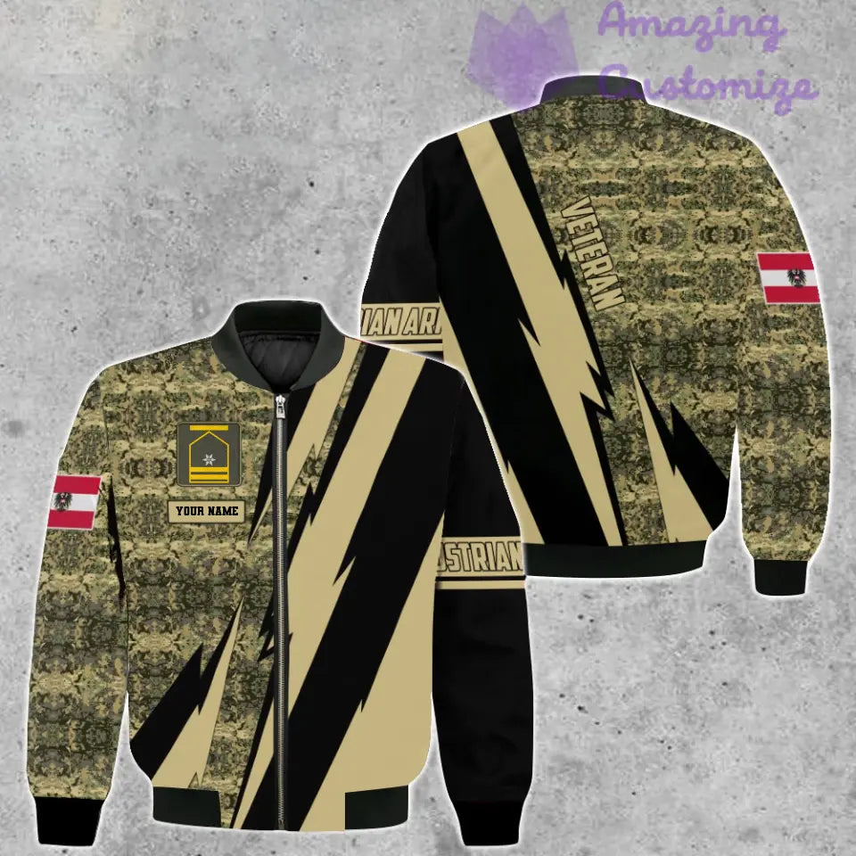 Personalisierte Bomberjacke mit Camouflage-Muster für österreichische Soldaten/Veteranen mit Namen und Rang, 3D-Druck – 03042401QA