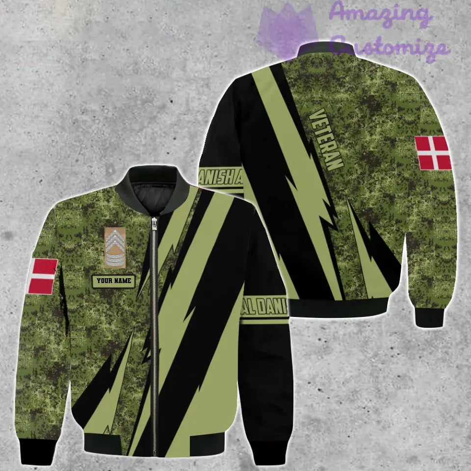 Personalisierte Bomberjacke mit Camouflage-Muster für dänische Soldaten/Veteranen mit Namen und Rang, 3D-Druck – 03042401QA