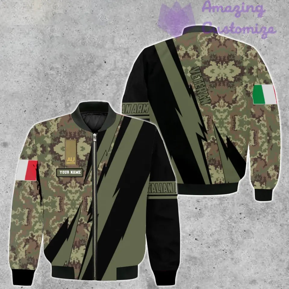 Personalisierte Bomberjacke mit Camouflage-Muster für italienische Soldaten/Veteranen mit Namen und Rang, 3D-Druck – 03042401QA