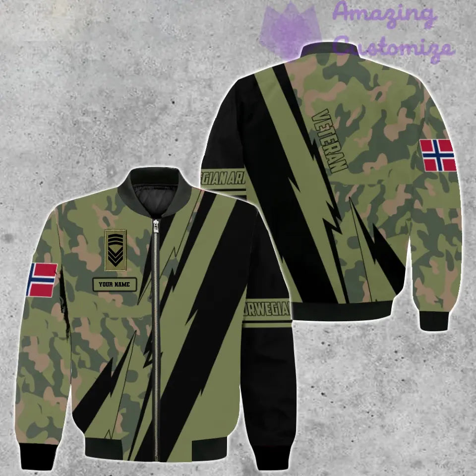 Veste de bombardier personnalisée avec camouflage soldat/vétéran norvégien avec nom et grade, imprimée en 3D - 03042401QA