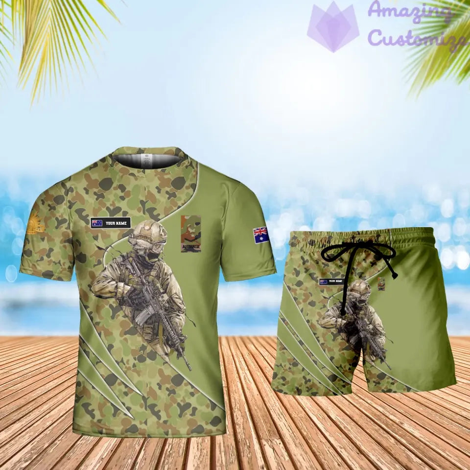 T-shirt personnalisé avec camouflage soldat/vétéran australien avec nom et grade + short imprimé en 3D - 15052401QA