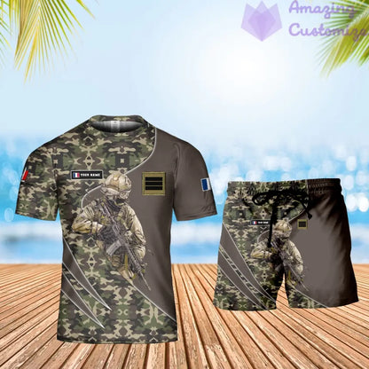 Personalized France Soldier/ Veteran Camo With Name And Rank Combo T-Shirt + Short 3D Printed  - 15052401QA