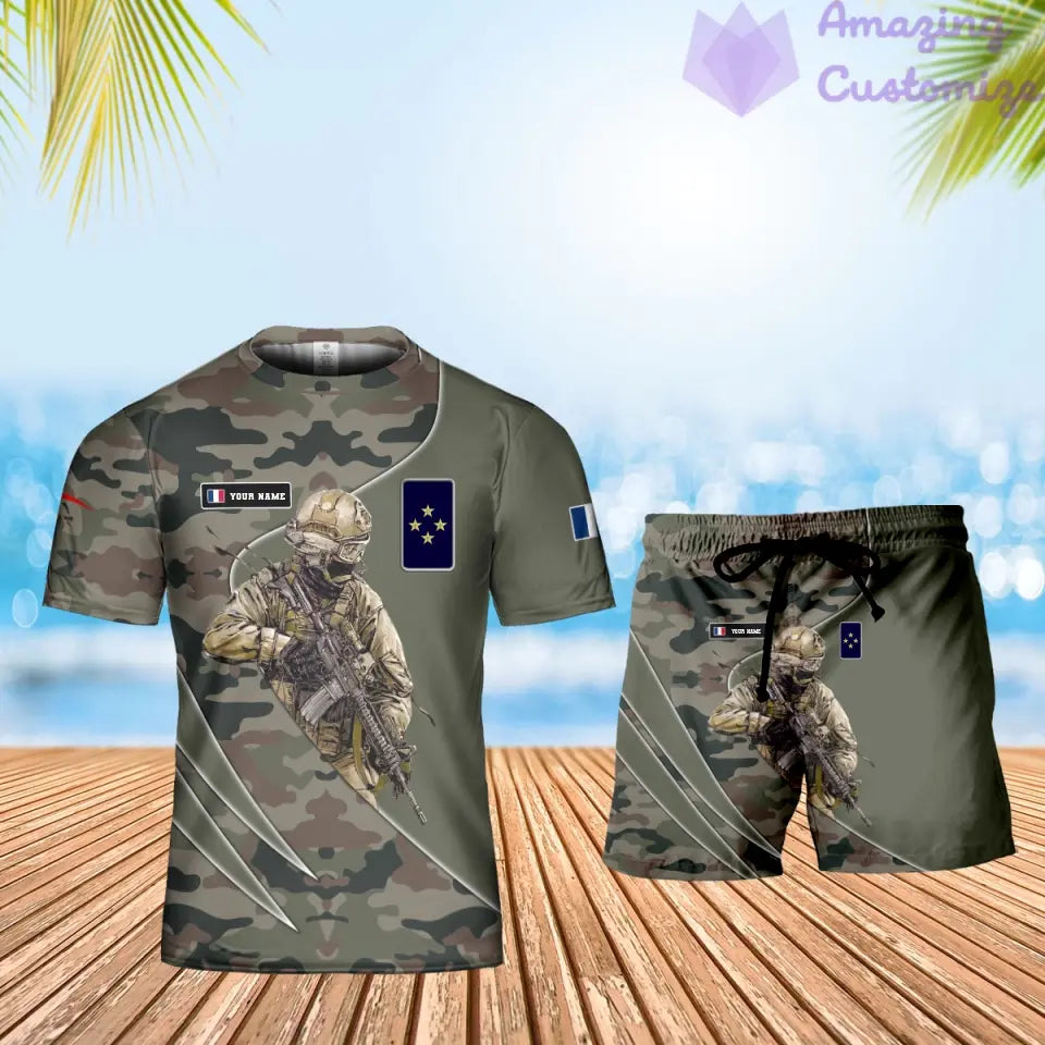 Personalized France Soldier/ Veteran Camo With Name And Rank Combo T-Shirt + Short 3D Printed  - 15052401QA