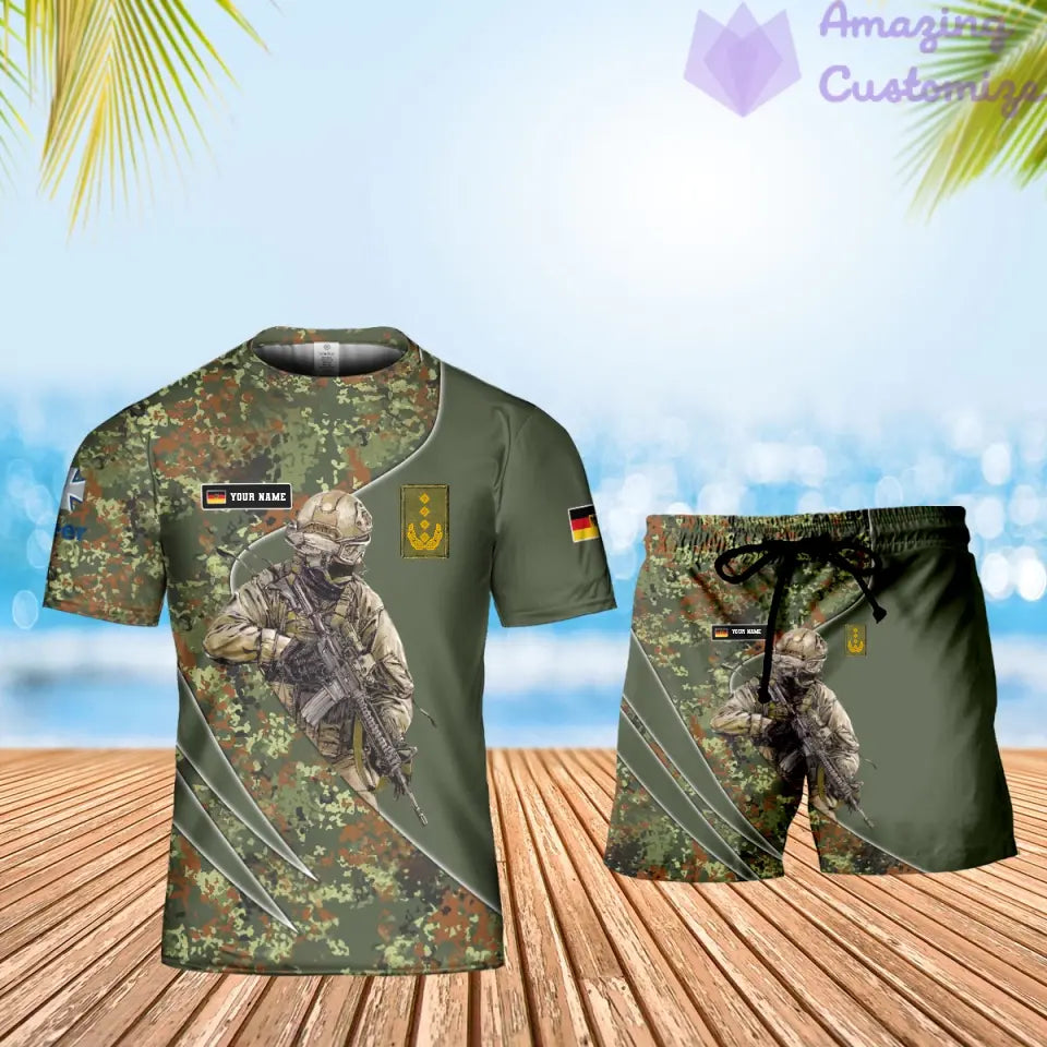 T-shirt personnalisé avec camouflage soldat/vétéran allemand avec nom et grade + short imprimé en 3D - 15052401QA