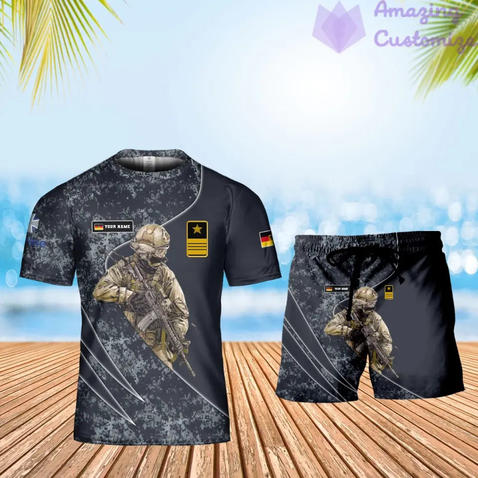 T-shirt personnalisé avec camouflage soldat/vétéran allemand avec nom et grade + short imprimé en 3D - 15052401QA