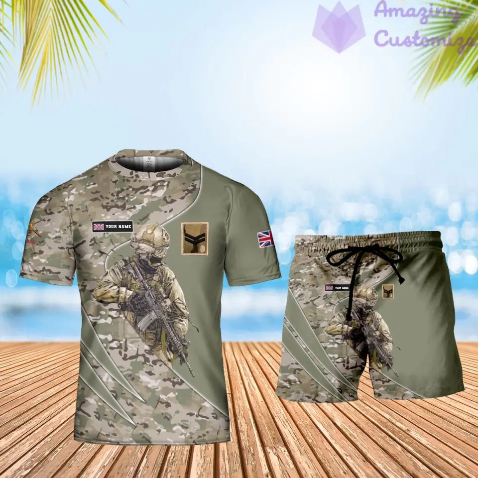 Personalized UK Soldier/ Veteran Camo With Name And Rank Combo T-Shirt + Short 3D Printed  - 15052401QA