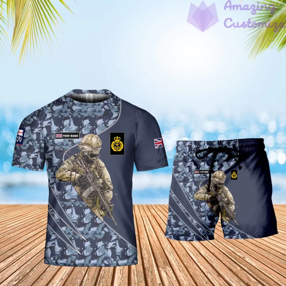 T-shirt personnalisé avec camouflage soldat/vétéran britannique avec nom et grade + short imprimé en 3D - 15052401QA