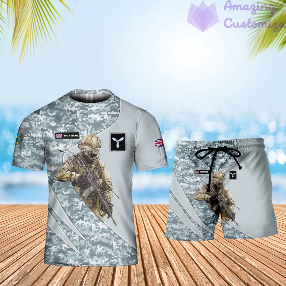 T-shirt personnalisé avec camouflage soldat/vétéran britannique avec nom et grade + short imprimé en 3D - 15052401QA