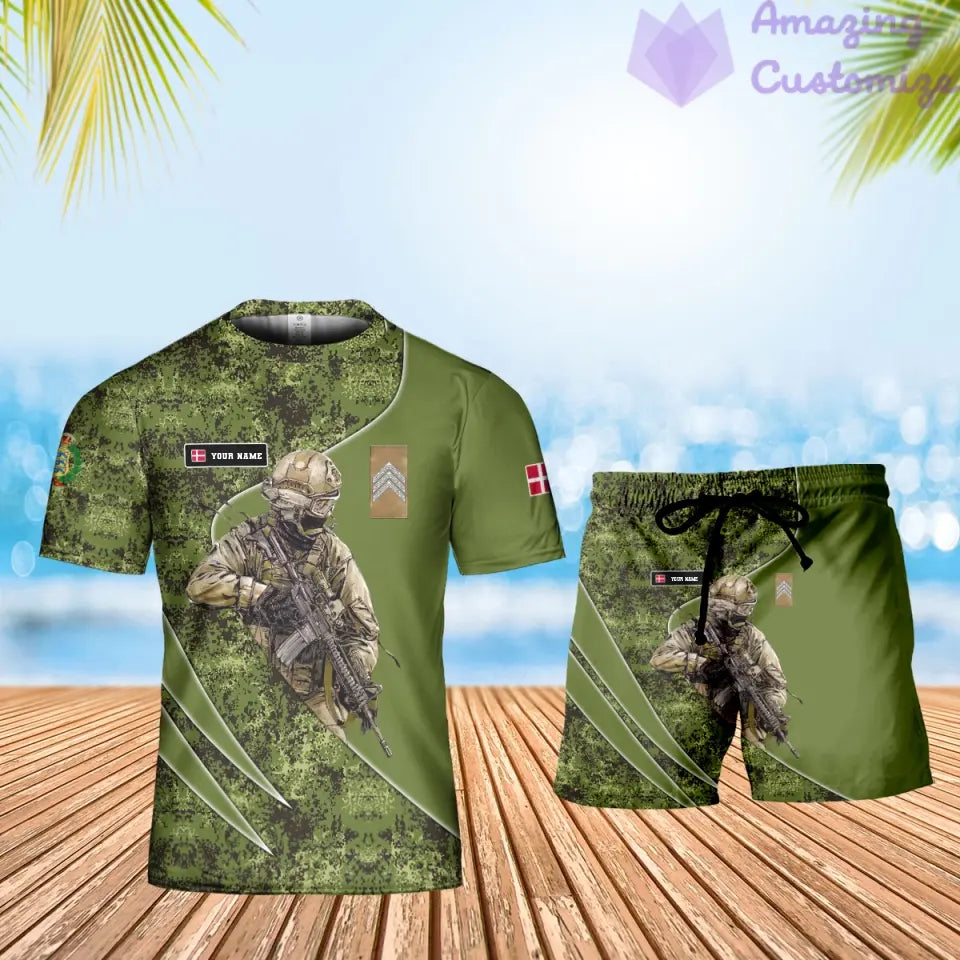 T-shirt personnalisé avec camouflage soldat/vétéran du Danemark avec nom et grade combinés + short imprimé en 3D -15052401QA