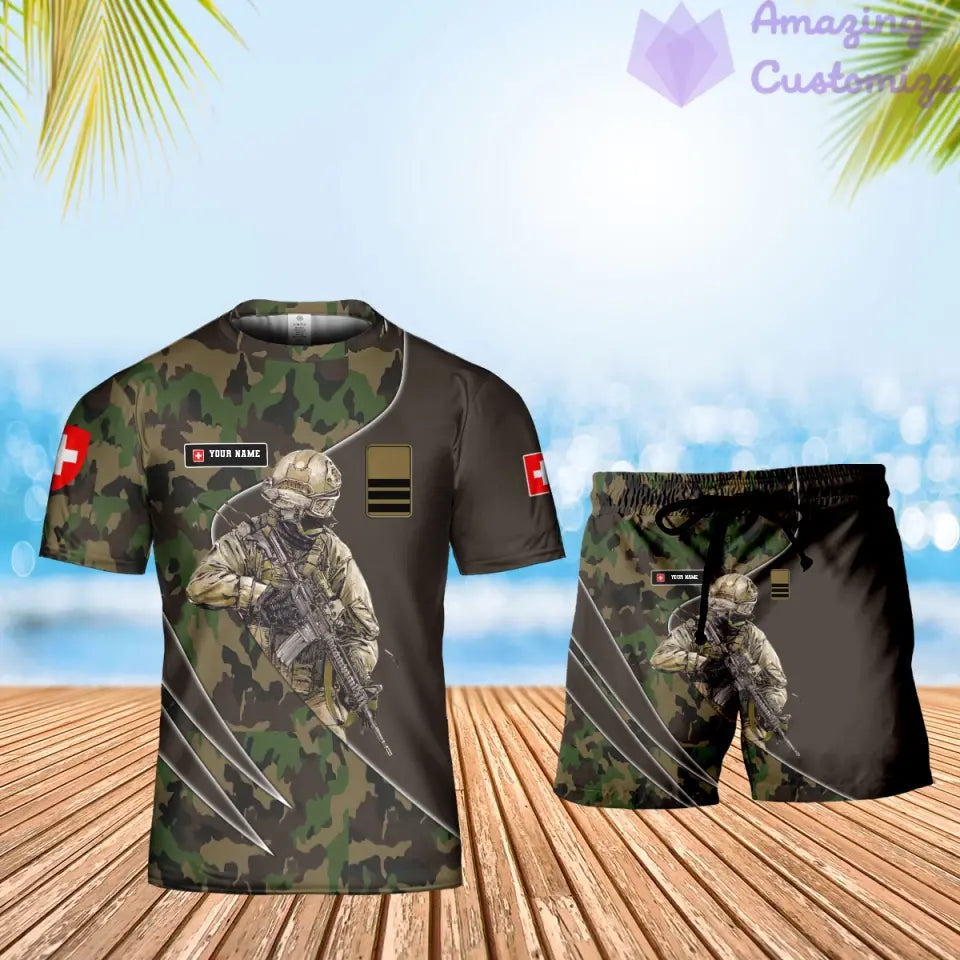 Personalized Swiss Soldier/ Veteran Camo With Name And Rank Combo T-Shirt + Short 3D Printed -15052401QA