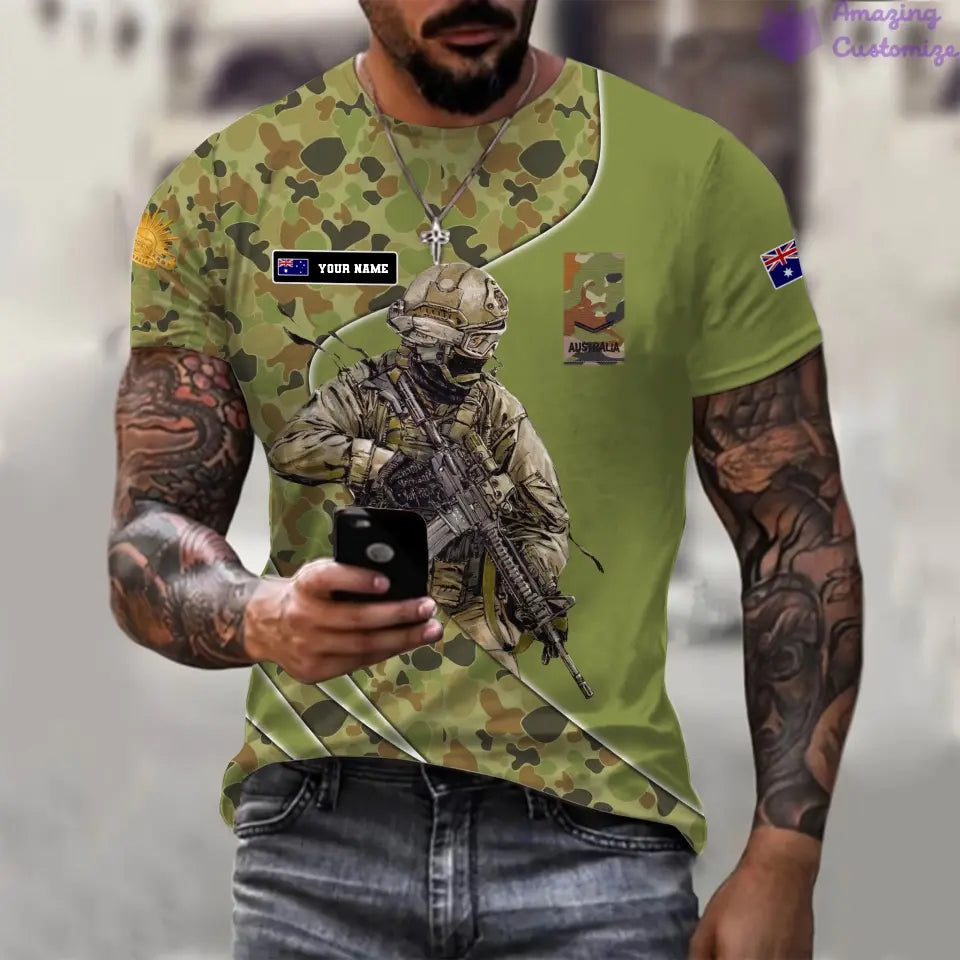 Personalisiertes Australien-T-Shirt für Soldaten/Veteranen mit Namen und Rang, komplett bedruckt – 15052401QA