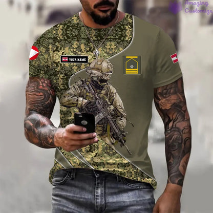 T-shirt personnalisé soldat/vétéran autrichien avec nom et grade imprimé sur toute la surface - 15052401QA