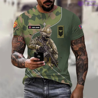 T-shirt personnalisé avec nom et grade du soldat/vétéran norvégien imprimé sur toute la surface - 15052401QA