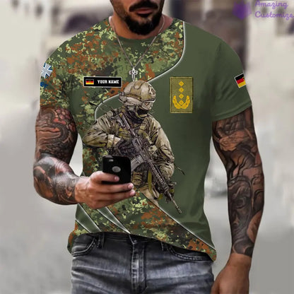 T-shirt personnalisé Allemagne avec nom et grade soldat/vétéran imprimé sur toute la surface - 15052401QA