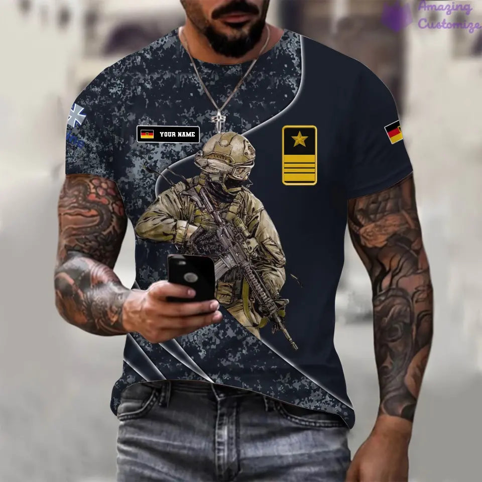 T-shirt personnalisé Allemagne avec nom et grade soldat/vétéran imprimé sur toute la surface - 15052401QA