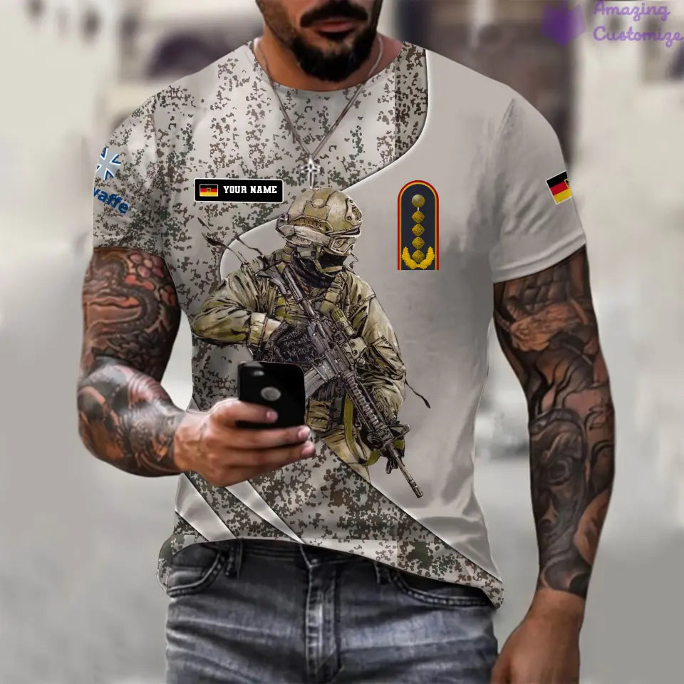 Personalisiertes Deutschland-T-Shirt für Soldaten/Veteranen mit Namen und Rang, komplett bedruckt – 15052401QA