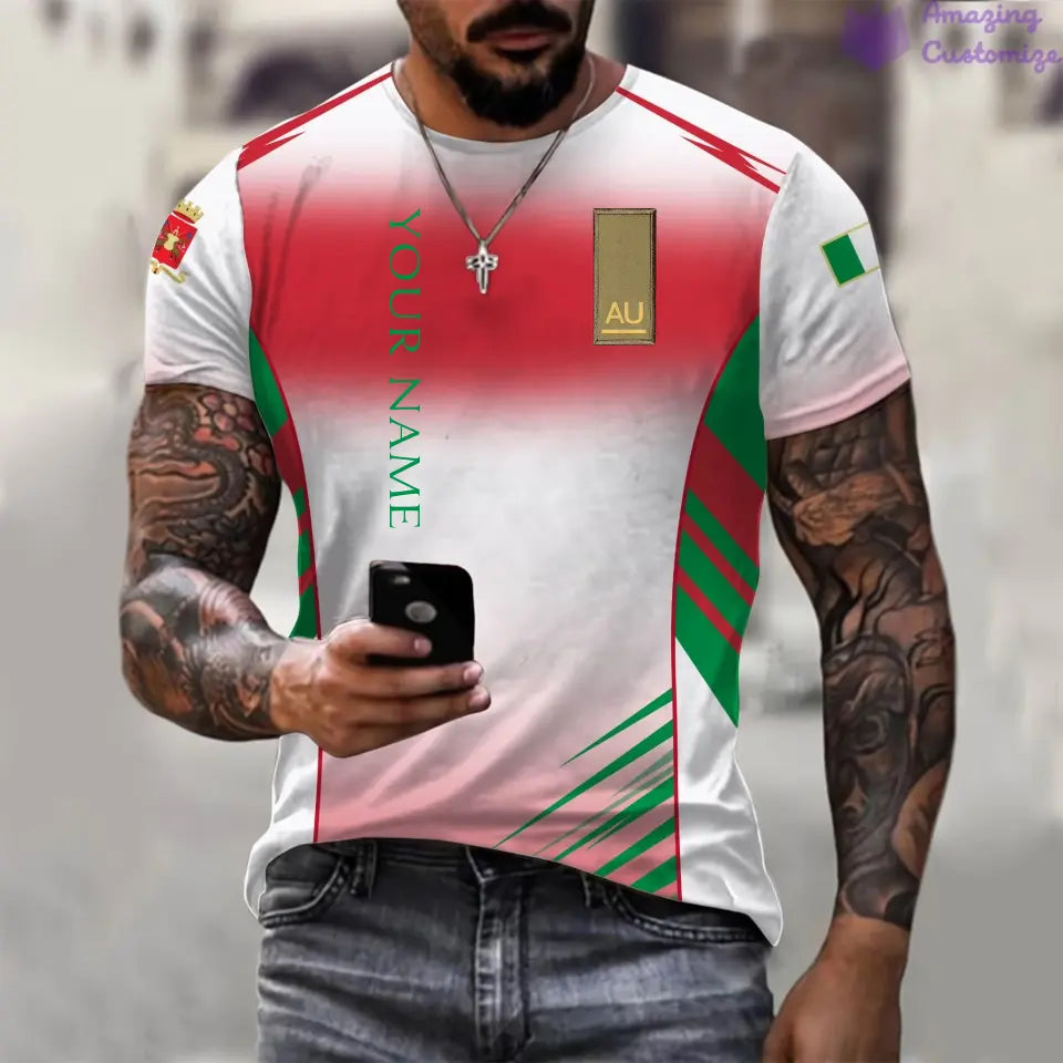 T-shirt personnalisé soldat/vétéran italien avec nom et grade imprimé sur toute la surface - 16052401QA