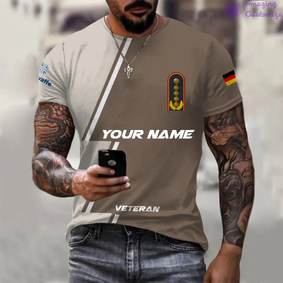 T-shirt personnalisé Allemagne avec nom et grade soldat/vétéran imprimé sur toute la surface - 20052401QA