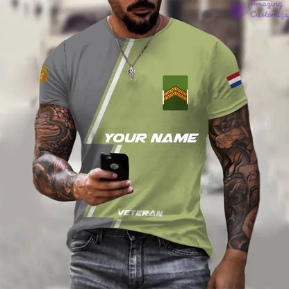 Personalisiertes Niederlande Soldat/Veteran T-Shirt mit Namen und Rang, komplett bedruckt – 20052401QA