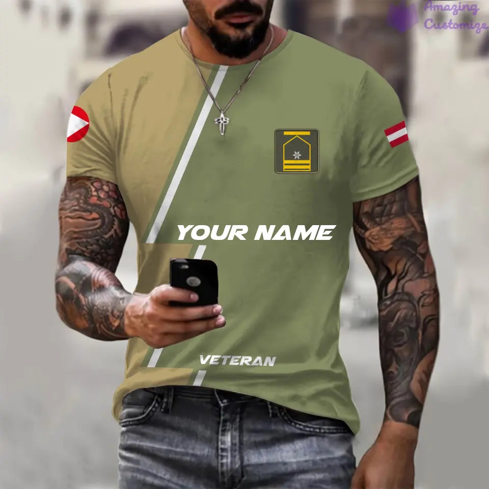 T-shirt personnalisé soldat/vétéran autrichien avec nom et grade imprimé sur toute la surface - 20052401QA