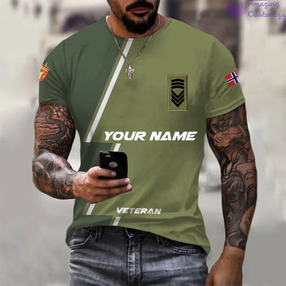 T-shirt personnalisé avec nom et grade de soldat/vétéran norvégien imprimé sur toute la surface - 20052401QA