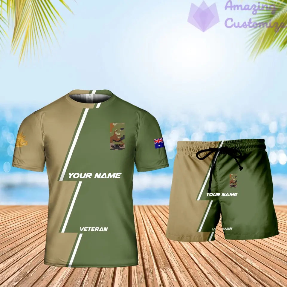 Personalisiertes australisches Soldaten-/Veteranen-Tarnmuster mit Namen und Rang, Kombi-T-Shirt + Short, 3D-Druck – 17161632