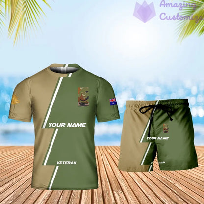 Personalized Australia Soldier/ Veteran Camo With Name And Rank Combo T-Shirt + Short 3D Printed  - 17161632