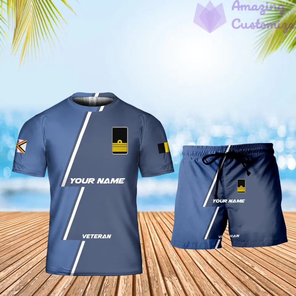 Personalisiertes belgisches Soldaten-/Veteranen-Tarnmuster mit Namen und Rang, Kombi-T-Shirt + Shorts, 3D-Druck – 17161632