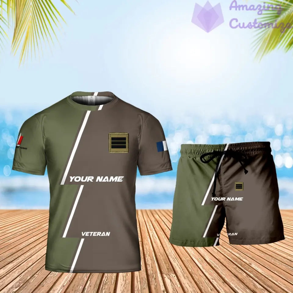 T-shirt personnalisé avec camouflage soldat/vétéran de la France avec nom et grade combinés + short imprimé en 3D - 17161632