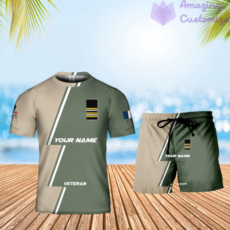 T-shirt personnalisé avec camouflage soldat/vétéran de la France avec nom et grade combinés + short imprimé en 3D - 17161632